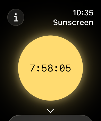 A pale yellow sun with seven hours fifty-eight minutes left on the countdown — low UV.
